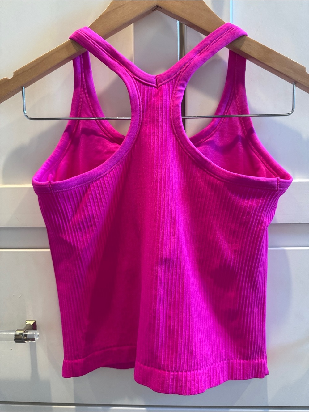 XS Bright Pink Ribbed Racerback Tank Top - Picture 2 of 4